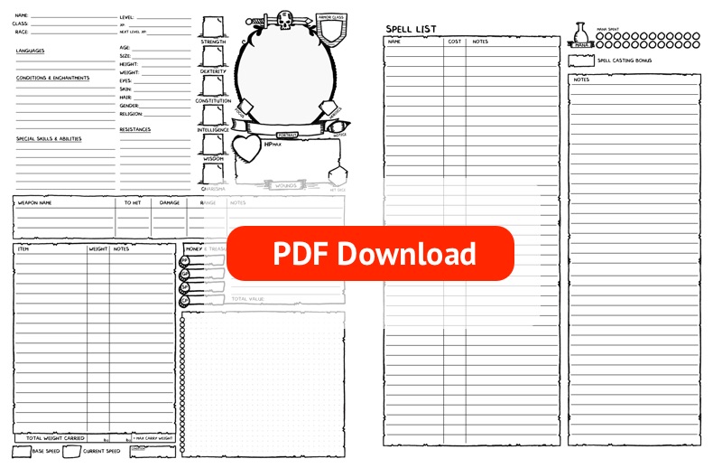 dungeons and dragons 3.5 character sheet printable